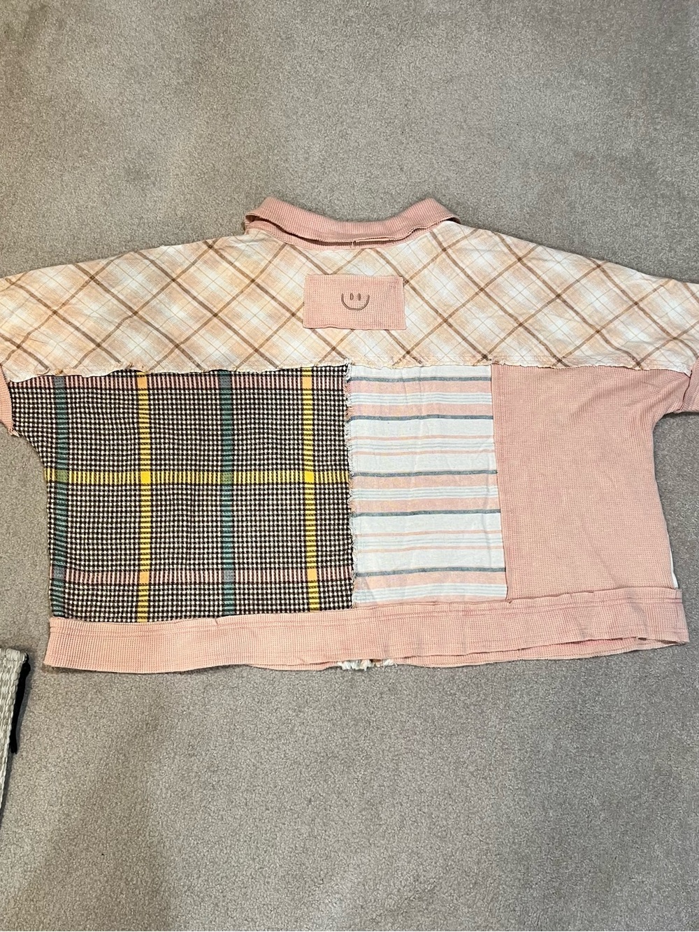 Patchwork Button-Front Top in Dusty Pink - Picture 2 of 6